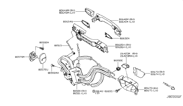 2017 Infiniti Q50 Front Door Lock & Remote Control Assembly, Left Diagram for 80501-4HB0A