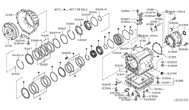 2008 Infiniti M45 Oil Pan Assembly Diagram for 31390-90X00