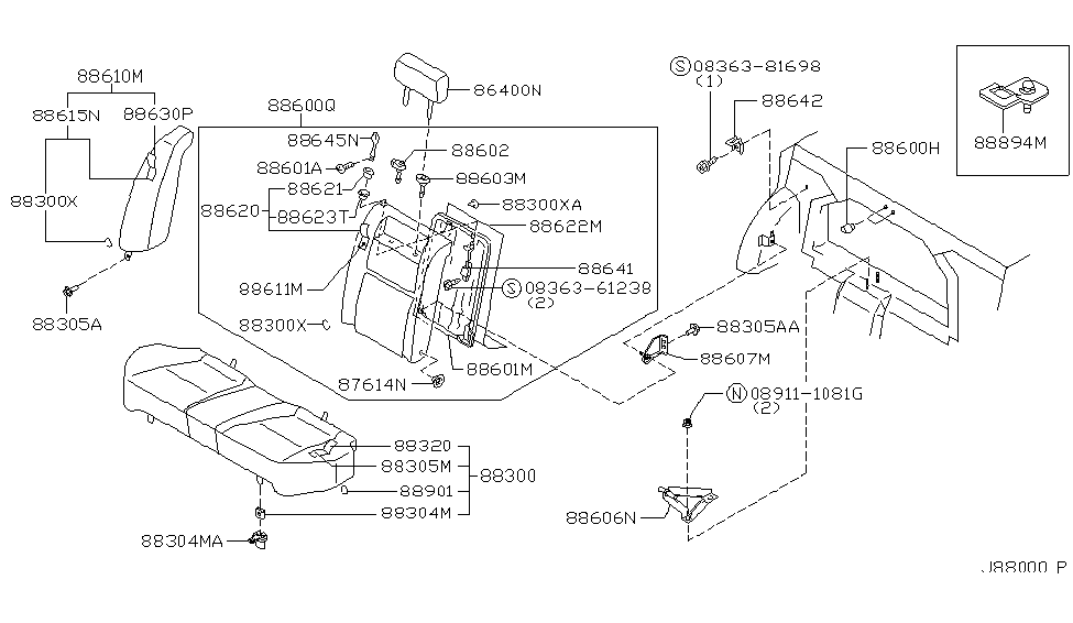 Infiniti 88320-4J900 Trim Assembly-Rear Seat Cushion