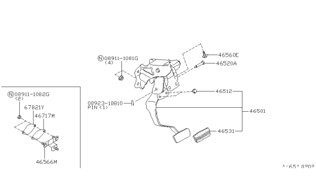 2003 Infiniti QX4 Brake & Clutch Pedal Diagram