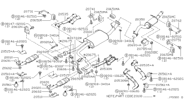 2001 Infiniti QX4 Exhaust Tube & Muffler Diagram 5