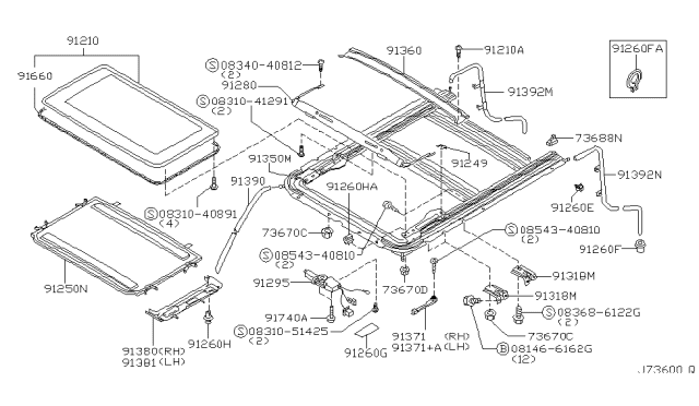 2001 Infiniti QX4 Sun Roof Parts Diagram 1