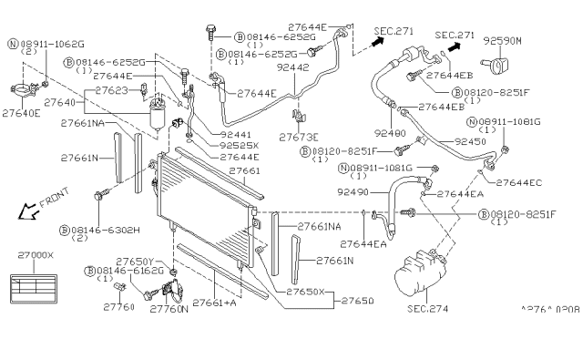 1998 Infiniti QX4 Condenser,Liquid Tank & Piping Diagram 1