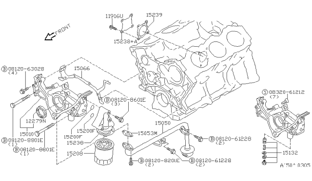 2000 Infiniti QX4 Engine Oil Filter Assembly Diagram for 15208-65F00