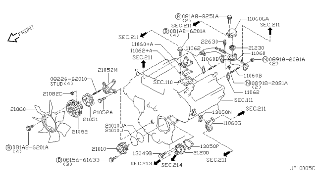 2001 Infiniti QX4 Pulley-Fan & Water Pump Diagram for 21051-4P100