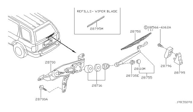 2001 Infiniti QX4 Rear Wiper Blade Refill Diagram for 28795-89901