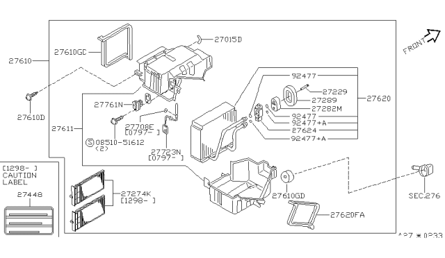 1998 Infiniti QX4 Evaporator Assy-Cooler Diagram for 27280-0W001