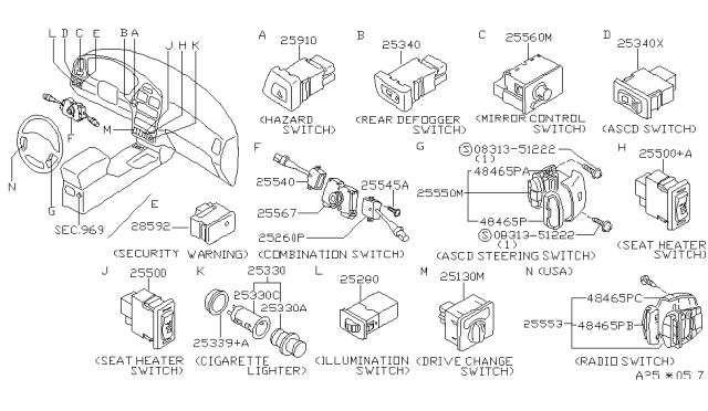 1999 Infiniti QX4 Warning Assy-Instrument,A Diagram for 25020-40U00