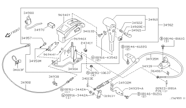 1999 Infiniti QX4 Switch Assembly-Over Drive Diagram for 25130-1W600