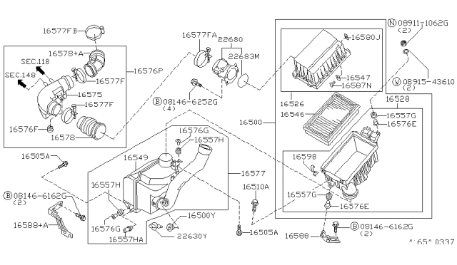 1999 Infiniti QX4 Duct Assembly-Air With RESONATOR Diagram for 16549-0W000