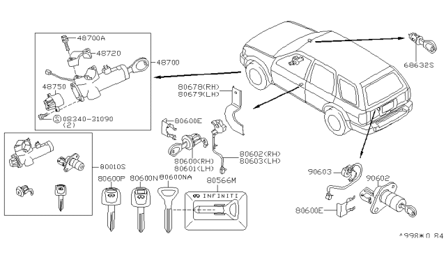 1999 Infiniti QX4 Switch-Ignition Diagram for 48750-0M005
