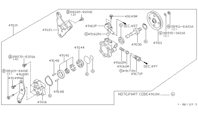 2000 Infiniti QX4 Power Steering Pump Assembly Diagram for 49110-4W000