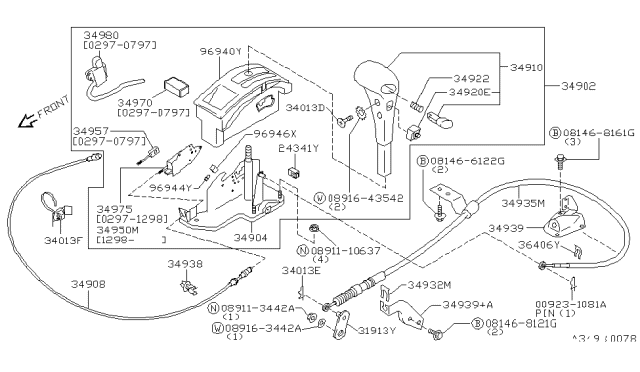 1998 Infiniti QX4 Transmission Control Device Assembly Diagram for 34901-0W010
