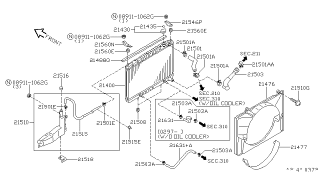 2000 Infiniti QX4 Radiator Assembly Diagram for 21460-4W007