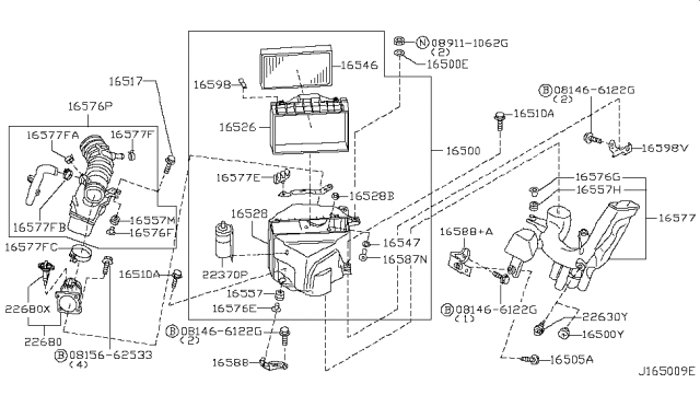 2000 Infiniti QX4 Duct Assembly-Air Diagram for 16576-4W000
