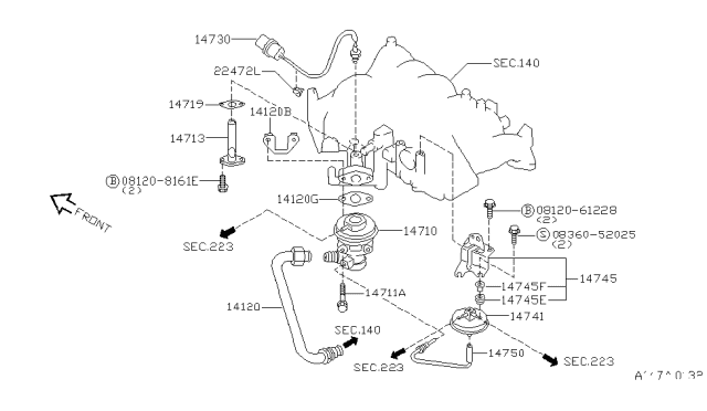 1999 Infiniti QX4 Exhaust Gas RECIRCULATION Valve Diagram for 14710-1W601
