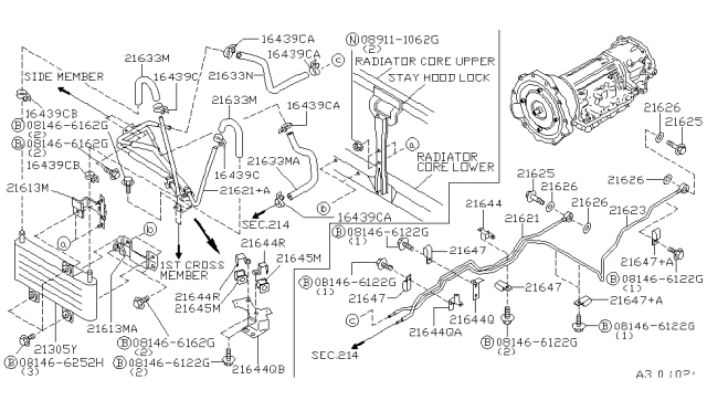 1999 Infiniti QX4 Tube Assy-Oil Cooler Diagram for 21621-0W000