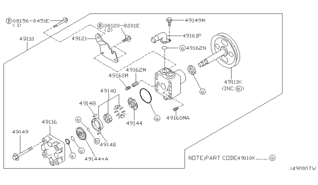 2003 Infiniti QX4 Power Steering Pump Assembly Diagram for 49110-4W015