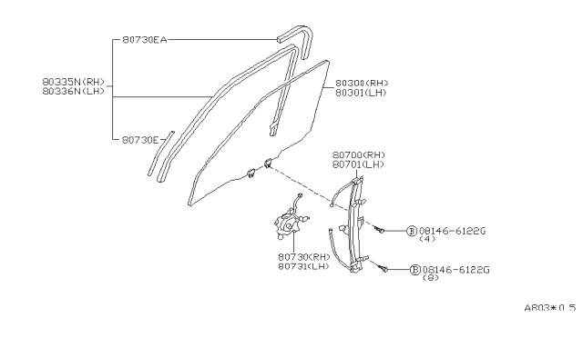 1998 Infiniti QX4 Motor Assy-Regulator,LH Diagram for 80731-0W205