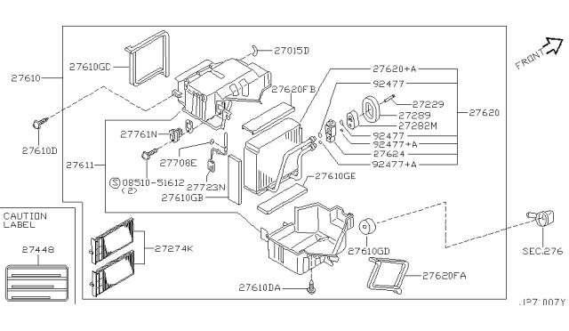 2002 Infiniti QX4 Evaporator Assy-Cooler Diagram for 27280-0W013