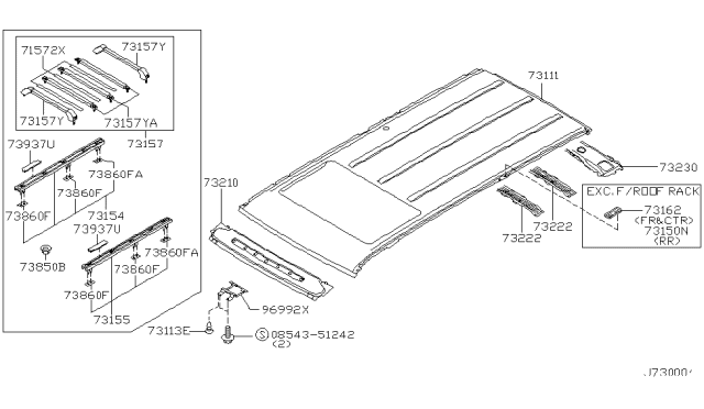 2000 Infiniti QX4 Roof Panel & Fitting Diagram 3