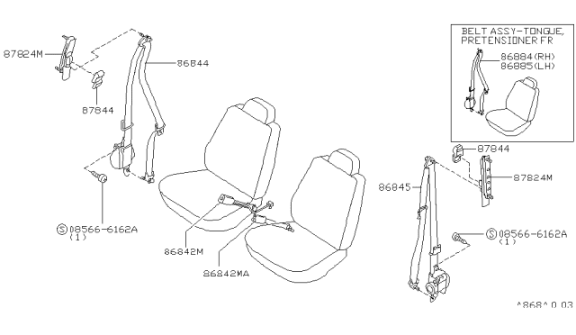 1999 Infiniti QX4 Front Seat Belt Diagram 1