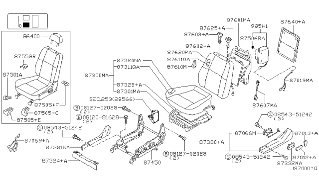 2001 Infiniti QX4 Front Seat Switch Assembly, Left Diagram for 87066-1W300