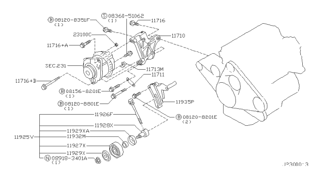 2000 Infiniti QX4 Pulley Assy Diagram for 11927-4P101