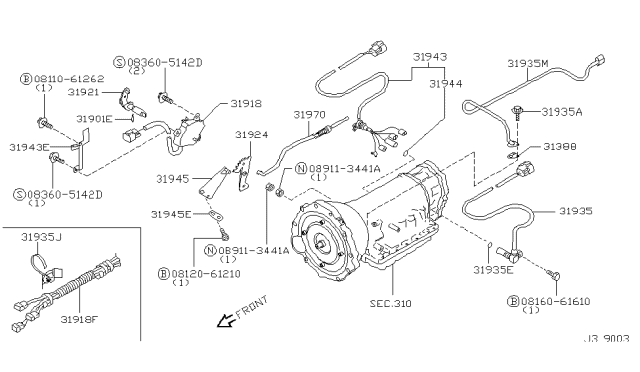 2000 Infiniti QX4 Park/Neutral Position Switch Assembly Diagram for 31918-43X17