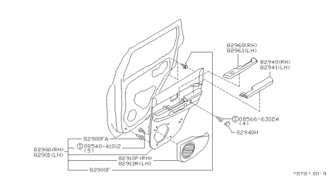 1998 Infiniti QX4 Rear Door Trimming Diagram