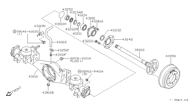 2000 Infiniti QX4 Cage-Rear Axle Bearing Diagram for 43082-42G00