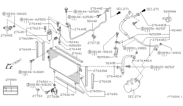 2000 Infiniti QX4 Pipe Front Cooler, High B Diagram for 92442-4W015