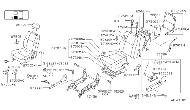 1998 Infiniti QX4 Front Seat Switch Assembly, Left Diagram for 87066-0W020