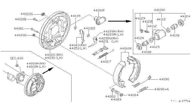 2000 Infiniti QX4 Cylinder Assy-Rear Wheel Diagram for 44100-3T011