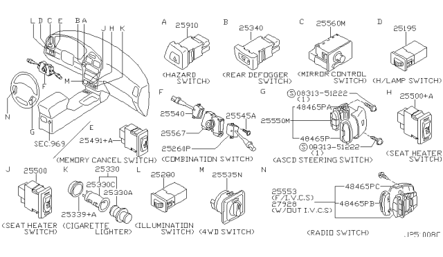 2002 Infiniti QX4 Switch Assy-Radio Diagram for 25552-4Y900
