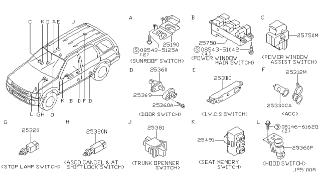 2000 Infiniti QX4 Left Power Seat Memory Switch Assembly Diagram for 25491-4W300