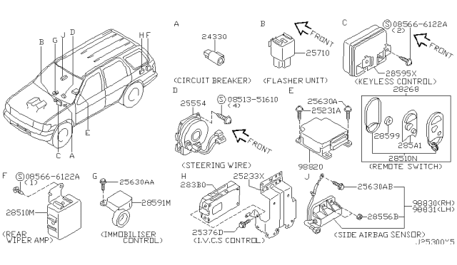 2002 Infiniti QX4 Switch Assembly-Remote Diagram for 28268-5W500