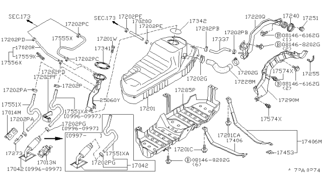 1997 Infiniti QX4 In Tank Fuel Pump Assembly Diagram for 17042-1W210