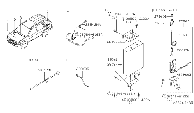 1998 Infiniti QX4 Antenna Assembly Diagram for 28200-1W200