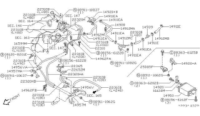 1998 Infiniti QX4 Engine Control Vacuum Piping Diagram 1