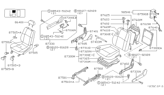 1999 Infiniti QX4 Front Seat Switch Assembly Diagram for 87016-0W020