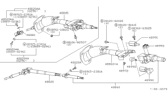 1995 Infiniti Q45 Joint Assembly-Steering,Lower Diagram for 48080-64J11