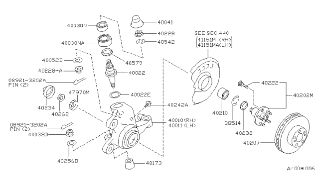 1994 Infiniti Q45 Front Wheel Bearing Assembly Diagram for 40210-33P02