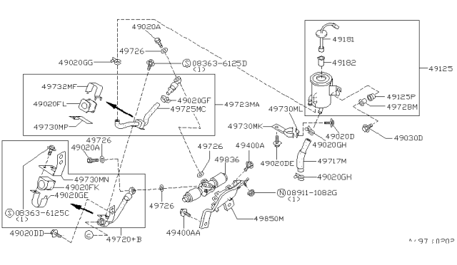 1993 Infiniti Q45 Power Steering Return Hose Diagram for 49725-63U61