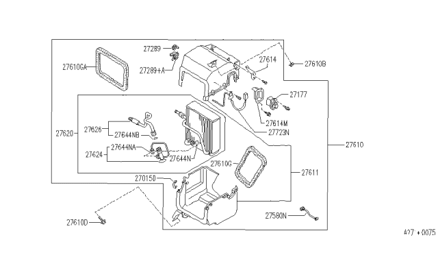 1993 Infiniti Q45 Evaporator Assy-Cooler Diagram for 27280-67U02