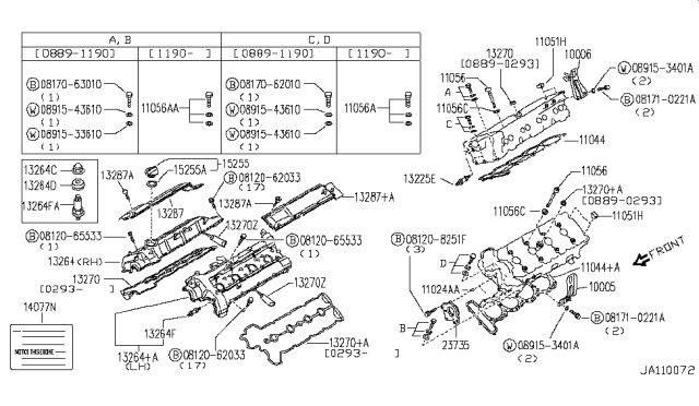 1994 Infiniti Q45 Gasket Cylinder Head Diagram for 11044-60U15