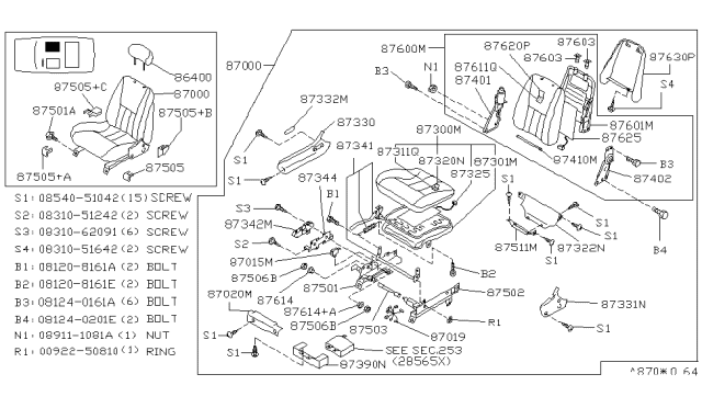 1996 Infiniti Q45 LIFTER Assembly-Front Seat R Diagram for 87341-60U00