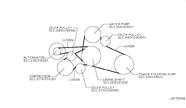 1994 Infiniti Q45 Power Steering Oil Pump Belt Diagram for 11950-60U05