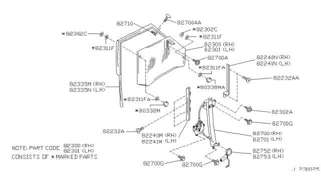 1995 Infiniti Q45 Rear Right Door Window Regulator Assembly Diagram for 82720-60U17