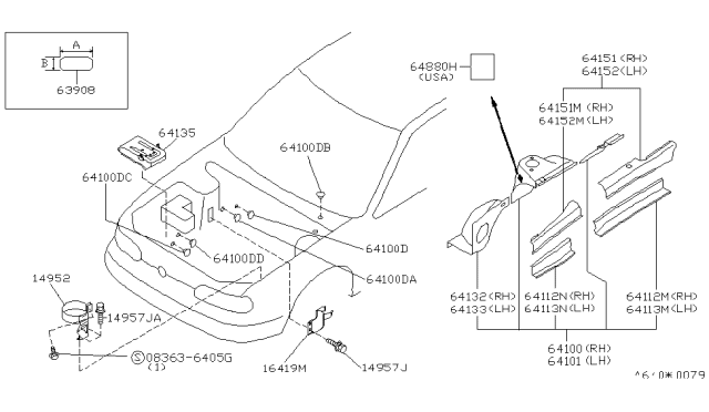 1991 Infiniti Q45 Hood Ledge & Fitting Diagram